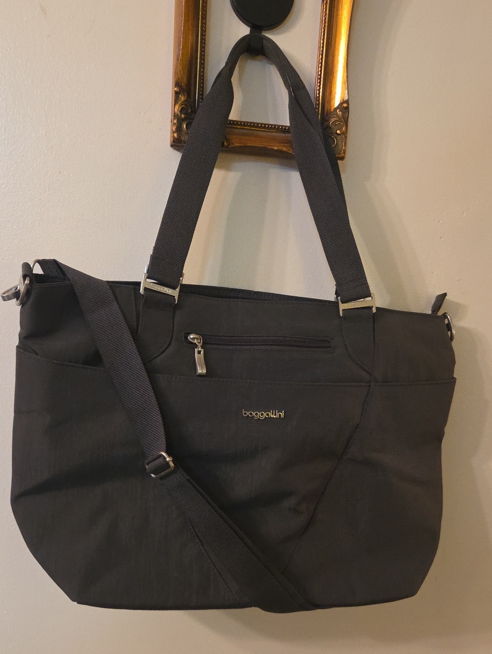 Baggallini Charcoal Gray Lightweight Tote with Crossbody Strap